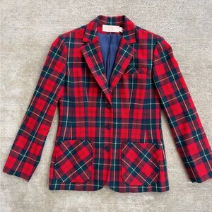 Women Size 6 Pendleton Red Green Navy Blue Vintage Pure Wool Tartan Plaid Blazer